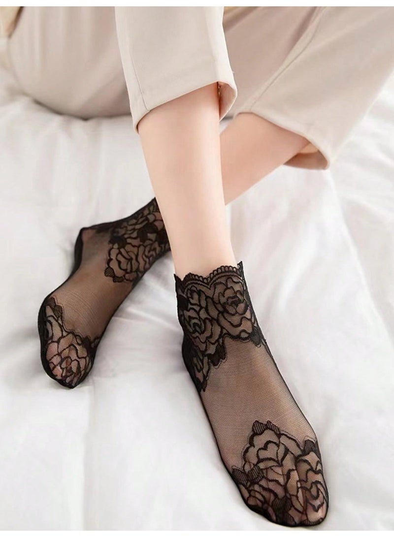 Women’s Sheer Floral Lace Socks, Thin Short Fashion Socks for Dresses, Daily Wear and Summer Outfits, 1 Pair - Image 5