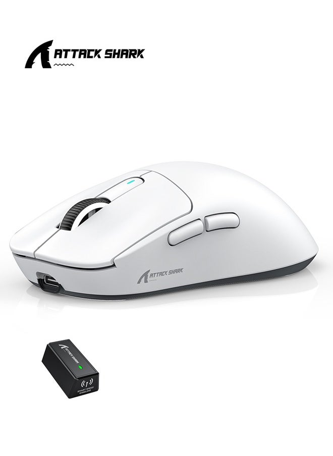 هجوم القرش ماوس ألعاب X3 PRO BT/2.4G لاسلكي/سلكي، ماوس 4K/8K هرتز، 49 جرام خفيف الوزن للغاية، مستشعر ألعاب PixArt PAW3395، 6 نقاط في البوصة قابلة للتعديل حتى 26000، بطارية تدوم 200 ساعة (أبيض)  - Image 1