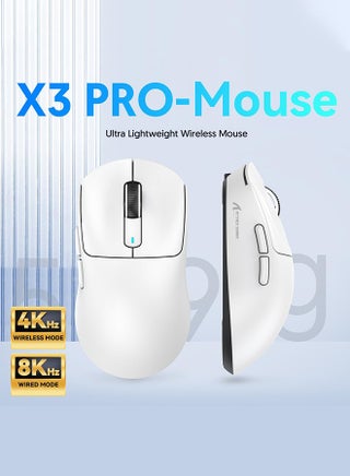 ماوس قيمنق X3 PRO BT/2.4G لاسلكي/سلكي، ماوس 4K/8K هرتز، 49 جرام خفيف الوزن للغاية، مستشعر ألعاب PixArt PAW3395، 6 نقاط في البوصة قابلة للتعديل حتى 26000، بطارية تدوم 200 ساعة (أبيض) - view 2