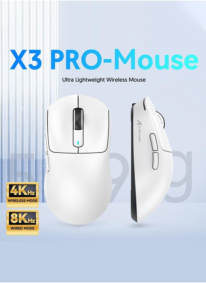 هجوم القرش ماوس ألعاب X3 PRO BT/2.4G لاسلكي/سلكي، ماوس 4K/8K هرتز، 49 جرام خفيف الوزن للغاية، مستشعر ألعاب PixArt PAW3395، 6 نقاط في البوصة قابلة للتعديل حتى 26000، بطارية تدوم 200 ساعة (أبيض)  - Image 2