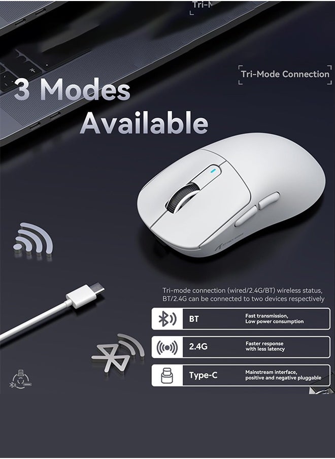 هجوم القرش ماوس ألعاب X3 PRO BT/2.4G لاسلكي/سلكي، ماوس 4K/8K هرتز، 49 جرام خفيف الوزن للغاية، مستشعر ألعاب PixArt PAW3395، 6 نقاط في البوصة قابلة للتعديل حتى 26000، بطارية تدوم 200 ساعة (أبيض)  - Image 4
