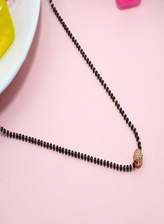 JHB Single Diamond Boll Pendant With Black Beads Chain Short Mangalsutra For Women's - Image 2