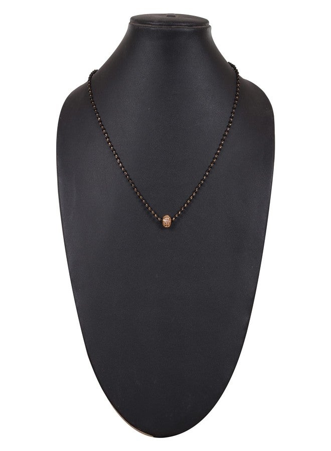 JHB Single Diamond Boll Pendant With Black Beads Chain Short Mangalsutra For Women's - Image 5