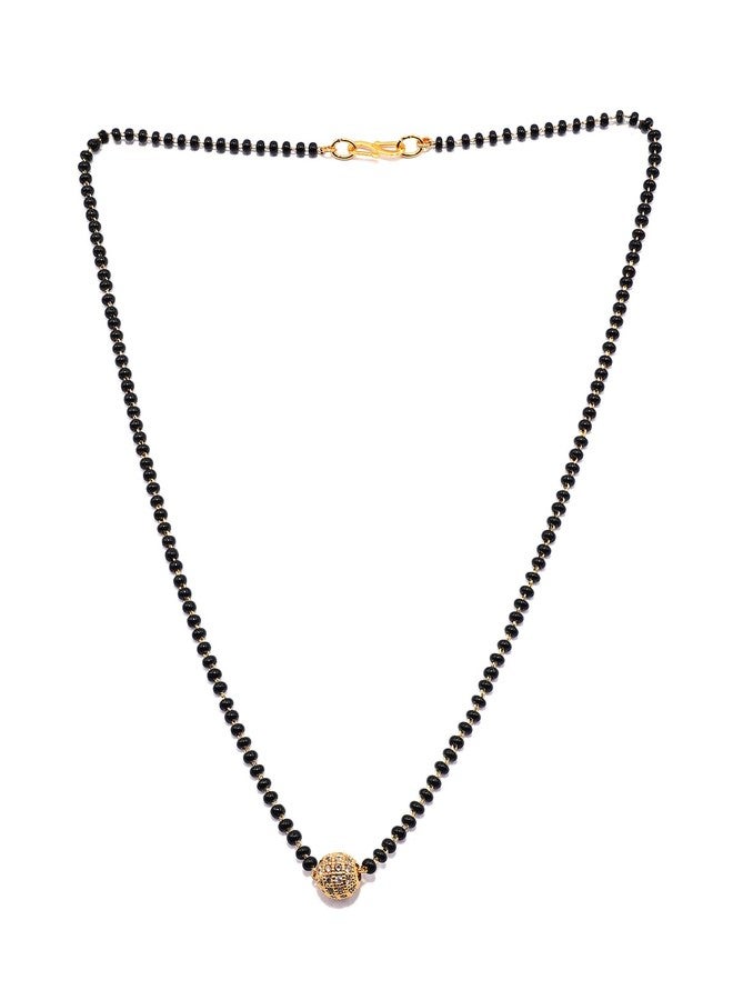 JHB Single Diamond Boll Pendant With Black Beads Chain Short Mangalsutra For Women's - Image 1