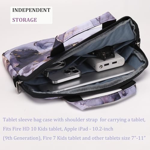 JIANYA Tablet Sleeve Bag Marble Tablet Carrying Bag with Shoulder Strap, 10-12.5 Inch, Purple - Image 3