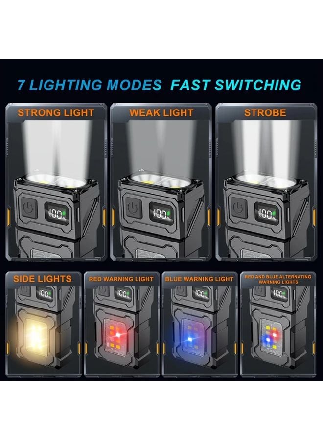 مصباح يدوي أسود صغير LED قابل للشحن، مصباح عمل محمول COB، 7 أوضاع، رأس دوار - Image 3