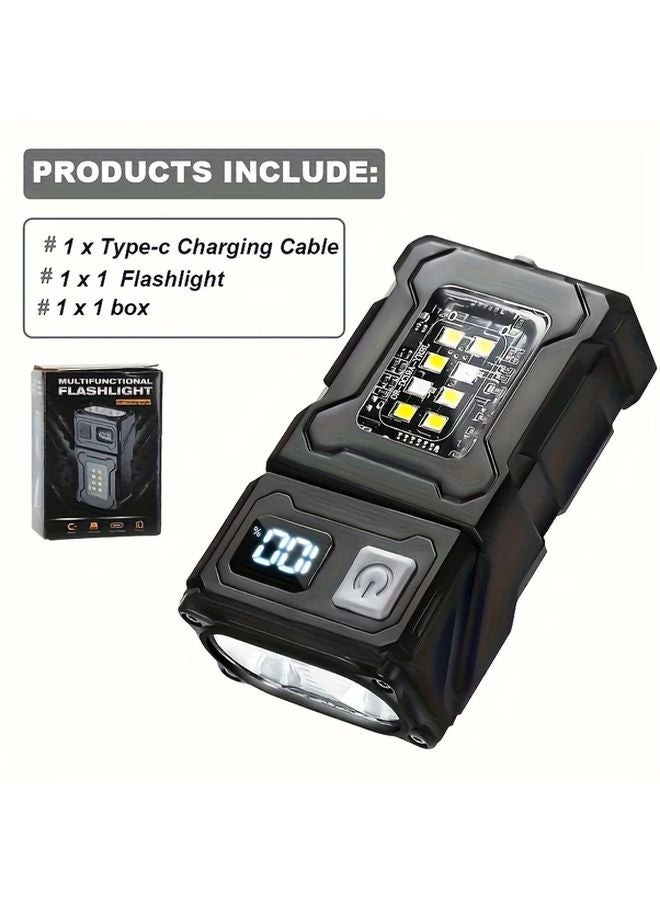 مصباح يدوي أسود صغير LED قابل للشحن، مصباح عمل محمول COB، 7 أوضاع، رأس دوار - Image 1