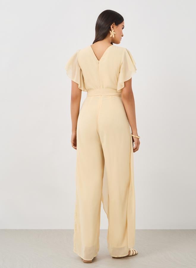 Styli Styli Ruffled Sleeve V-Neck Wide Leg Jumpsuit  - Image 4