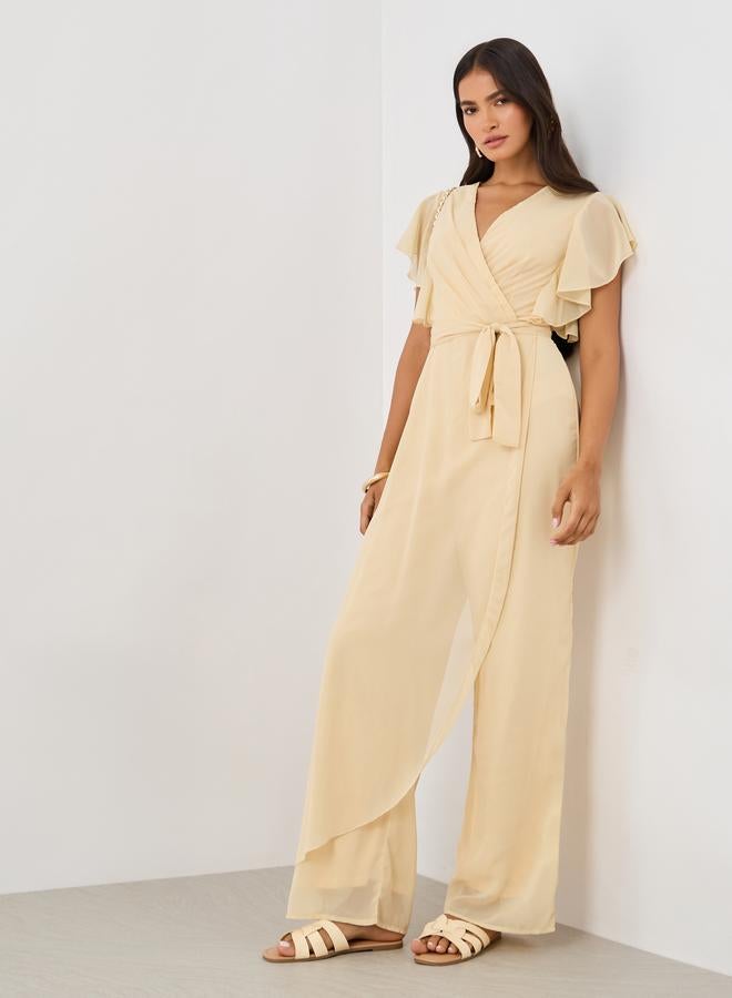 Styli Styli Ruffled Sleeve V-Neck Wide Leg Jumpsuit  - Image 1