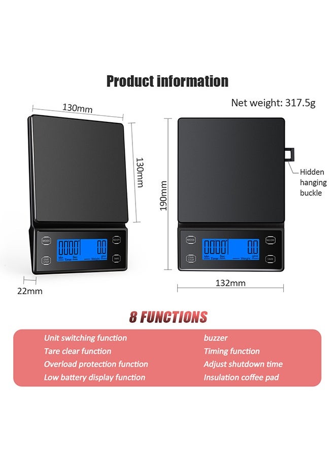 MITOYO - Digital Coffee Scale - LCD Electronic Kitchen Scale - Food Scale - USB Rechargeable - 5kg/0.1g - Image 1