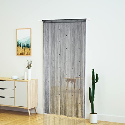 YaoYue Beaded Curtain Door String Curtains for Doorway Tassels Beads Hanging Fringe Hippie Room Divider Window Hallway Entrance Wall Closet Bedroom Privacy Decor (39×79in/100×200cm, Grey) - Image 3