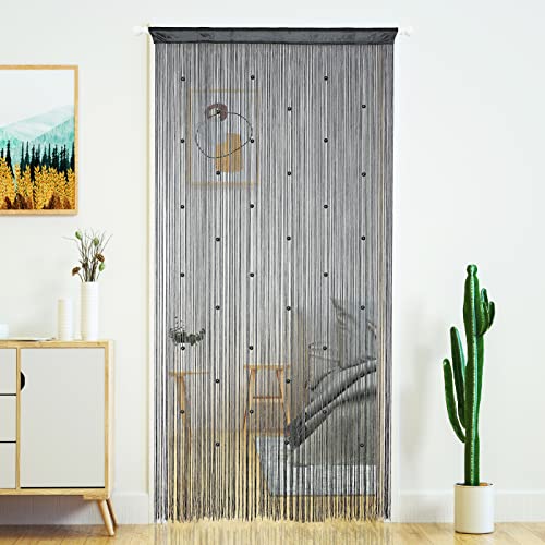 YaoYue Beaded Curtain Door String Curtains for Doorway Tassels Beads Hanging Fringe Hippie Room Divider Window Hallway Entrance Wall Closet Bedroom Privacy Decor (39×79in/100×200cm, Grey) - Image 1