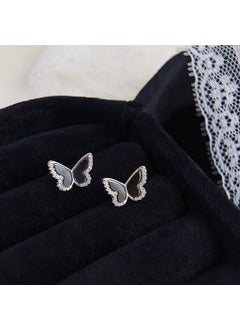 Chic Zircon Butterfly Stud Earrings Fashionable Small black butterfly-silver needle