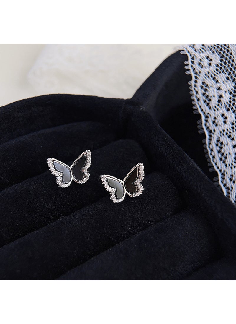 Generic - Chic Zircon Butterfly Stud Earrings Fashionable Small black butterfly-silver needle - Image 1