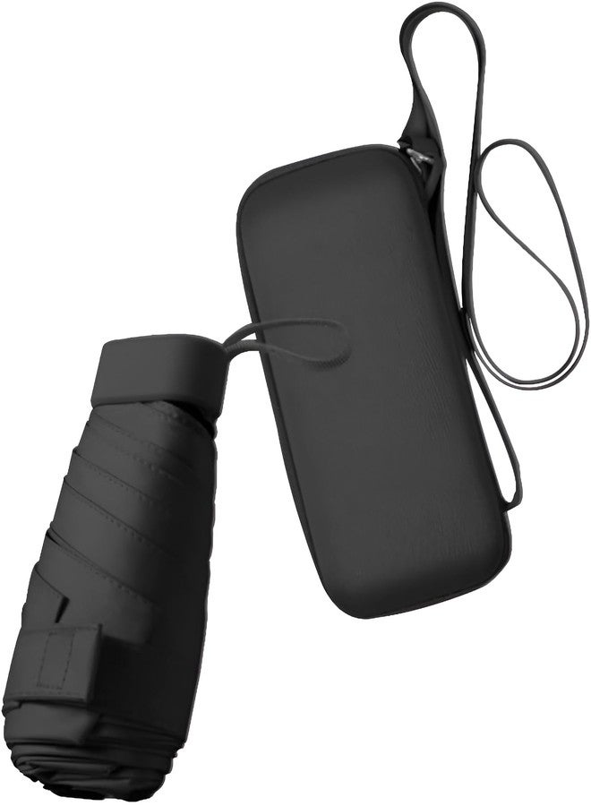 Contacts Womens Mini Travel Umbrella with Capsule & Case - Compact UV Protection Sun Parasol, Lightweight Windproof Portable Umbrella for Purse (Black) - Image 1