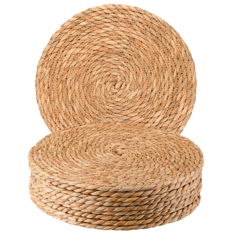 Dimpola Round Woven Placemats 12 inch Set of 10 - Boho Rattan Placemats Natural Water Hyacinth Placemat, Farmhouse Weave Place Mats, Rustic Braided Wicker Table Mats for Dining Table,Home,Wedding - Image 1