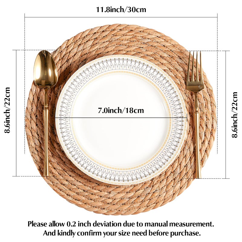 Dimpola Round Woven Placemats 12 inch Set of 10 - Boho Rattan Placemats Natural Water Hyacinth Placemat, Farmhouse Weave Place Mats, Rustic Braided Wicker Table Mats for Dining Table,Home,Wedding - Image 2