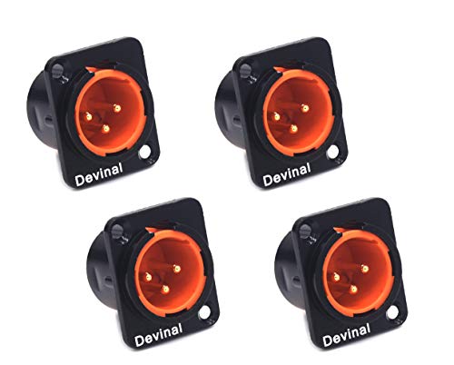 Devinal XLR Male Jack 3 Pin - Chassis Panel Mount Jacks D Series Size, Black Metal Housing, Fits Series D Pattern Holes Audio Studio Connector - 4 Pack - Image 5