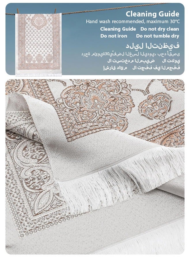 Sunnaltree Ramadan Gifting Package 3PCS Prayer Mat Set with Box, Beautiful Prayer Mat, With Pouch and Tasbih, Premium Quality Skin Friendly Materiel, Foldable Prayer Carpet Mat, Ideal for Home, Travelling, At Office, At Work, For Ramadan, Eid Etc, Best Gift Idea Prayer(Gold) - Image 3