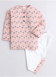 Polka Tots Polka Tots Full Sleeves Night Wear Fauna Kurta Pyjama - Peach  - Image 1