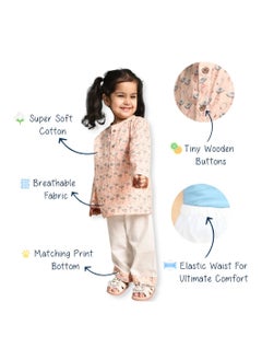 Polka Tots Polka Tots Full Sleeves Night Wear Fauna Kurta Pyjama - Peach  - Image 5