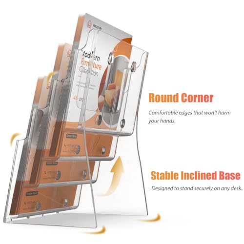 FUCDTEFC Acrylic Brochure Holder 8.5x11 & 4 x9 Inches, Clear 4 Tier Magazine Holder Brochure Display Stand w Removable Divider, Literature Pamphlet Flyer Holder for Wall Mount or Countertop - Image 5