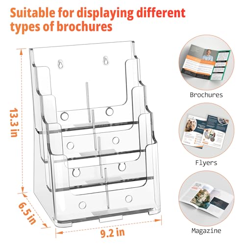 FUCDTEFC Acrylic Brochure Holder 8.5x11 & 4 x9 Inches, Clear 4 Tier Magazine Holder Brochure Display Stand w Removable Divider, Literature Pamphlet Flyer Holder for Wall Mount or Countertop - Image 2
