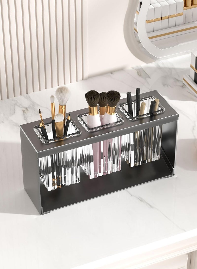 Countertop Cutlery Drying Holder ableware Box Tabletop Separated Tableware Organizer with 3 Cups Bathroom Toothpaste Cosmetic Brush Tooth for Kitchen and Black - Image 2