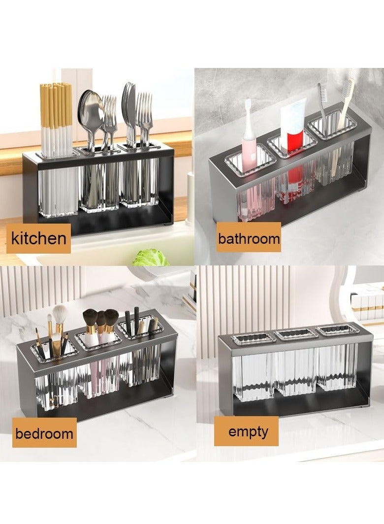 Countertop Cutlery Drying Holder ableware Box Tabletop Separated Tableware Organizer with 3 Cups Bathroom Toothpaste Cosmetic Brush Tooth for Kitchen and Black - Image 5