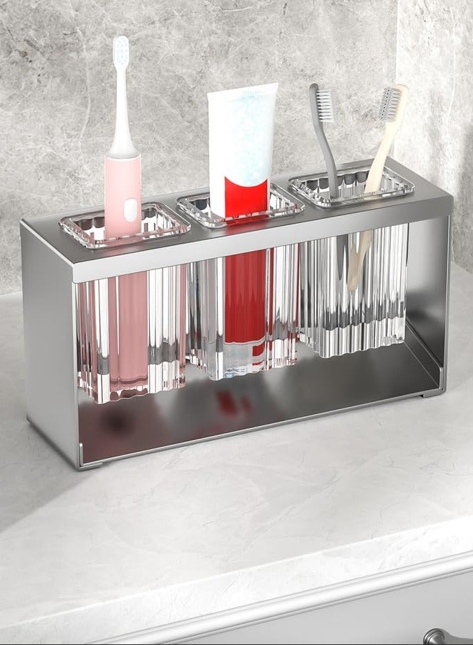 Countertop Cutlery Drying Holder ableware Box Tabletop Separated Tableware Organizer with 3 Cups Bathroom Toothpaste Cosmetic Brush Tooth for Kitchen and Black - Image 3