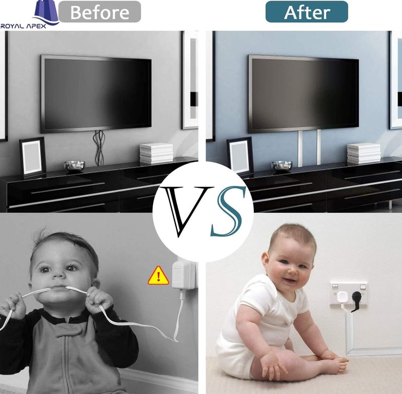 Royal Apex 90cm Square Cable Box Self Adhesive PVC Trunking White Wall Cord Cover Cable Concealer On-Wall Wire Cover Paintable Cable Management Raceway to Hide Wires - Pack of 3 (25x16MM) - Image 3