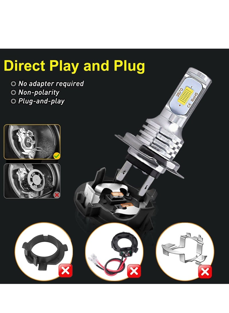 Loquat H7 LED Headlight Bulbs, 120W All Sides Emitting High Brightness LED Low Beam/High Beam, 4000 Lumens Bright LED Light, Quick Installation, LED Bulb for Car Fog Light Daytime Running - Image 4