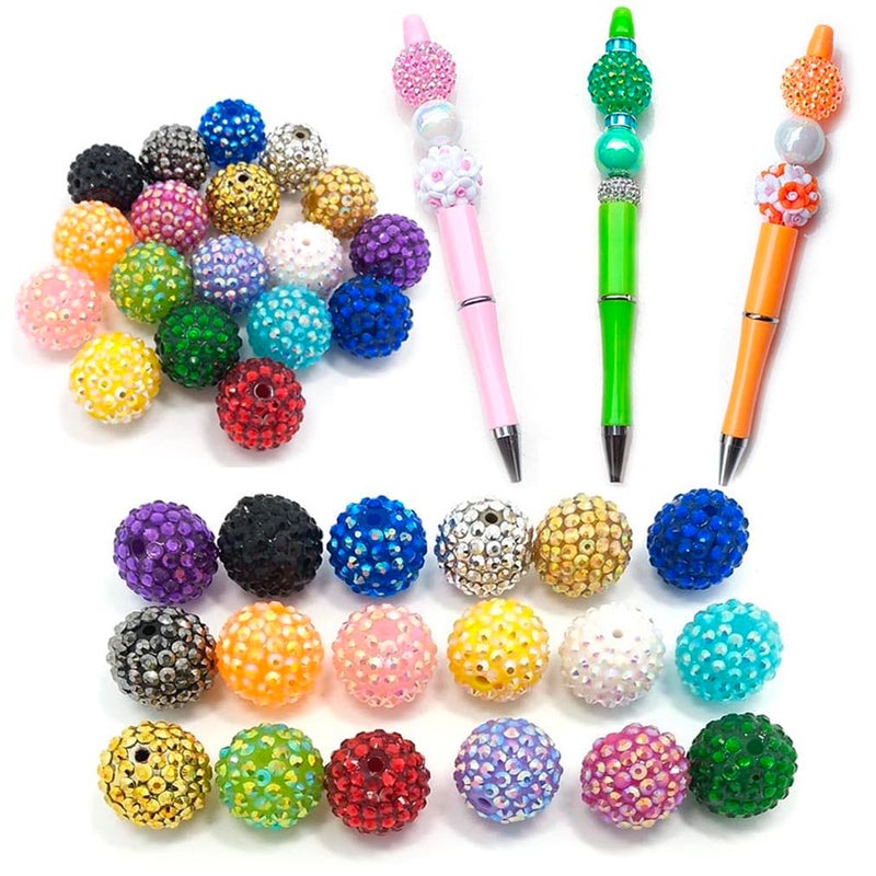 YIQIFLY 20mm Rhinestone Beads 50pcs Beaded Pens Beads Chunky Bubblegum Large Spacer Charms Sparkle Bling Ball Bulk Mix Colors Randomly (20mm) - Image 1
