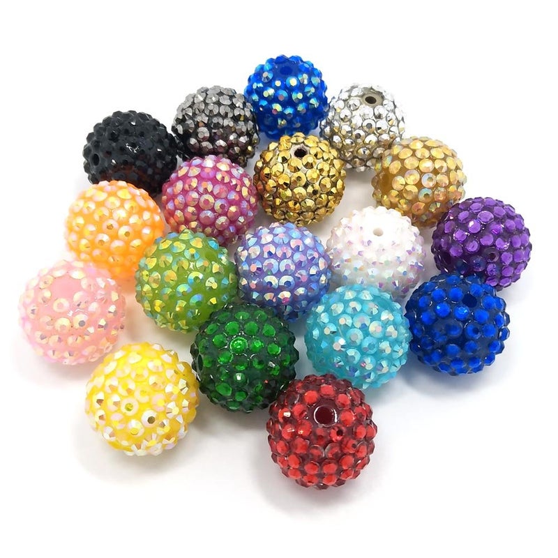 YIQIFLY 20mm Rhinestone Beads 50pcs Beaded Pens Beads Chunky Bubblegum Large Spacer Charms Sparkle Bling Ball Bulk Mix Colors Randomly (20mm) - Image 2
