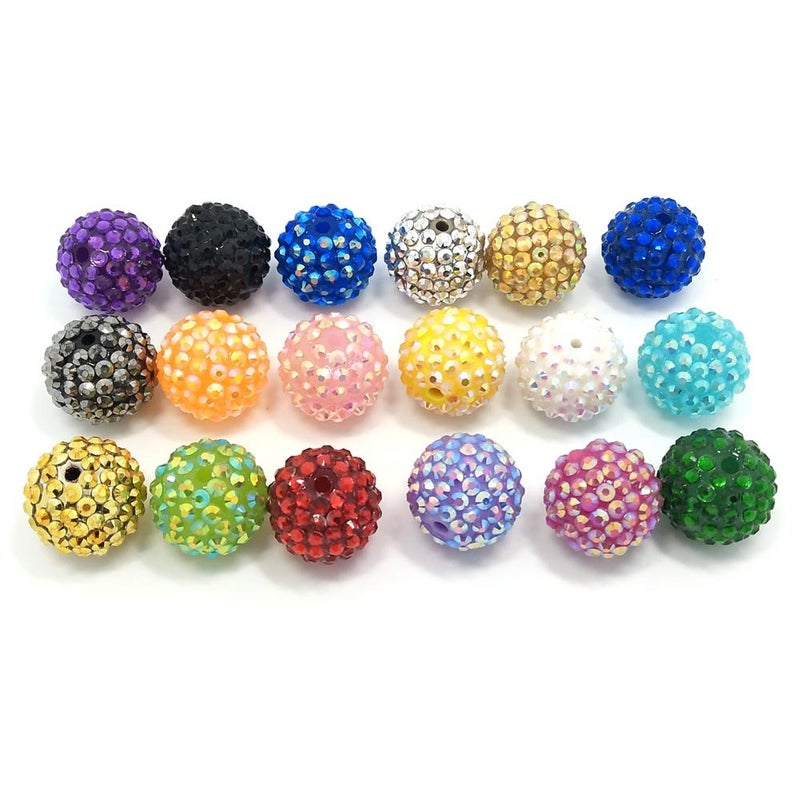YIQIFLY 20mm Rhinestone Beads 50pcs Beaded Pens Beads Chunky Bubblegum Large Spacer Charms Sparkle Bling Ball Bulk Mix Colors Randomly (20mm) - Image 4