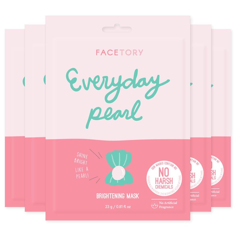 FACETORY K Beauty Face Mask Skin Care Everyday PEARL Brightening Sheet Mask PlantBased with Pearl Essence 5 Pack