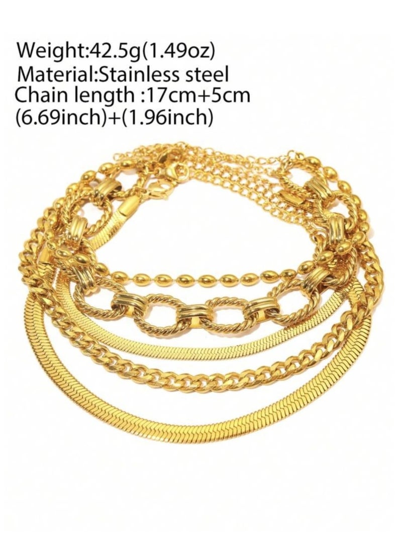 YUCCA - 5pcs Multilayer Stainless Steel Bracelet Set for Women, Simple and Elegant Hip Hop Style, Suitable for Festival and Special Party Wear - Image 1