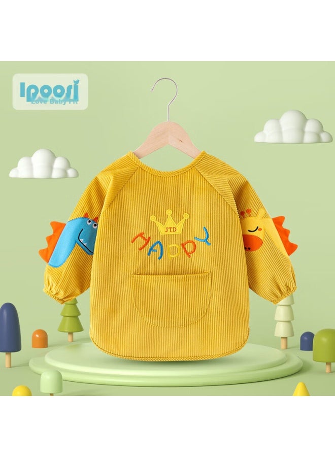Aibaoshi Children's Smock, Autumn And Winter Baby Eating Bib, Reverse-wear Clothing, Infant Drawing Outfit, Dining Wear, Yellow Dinosaur, S415 - Image 1