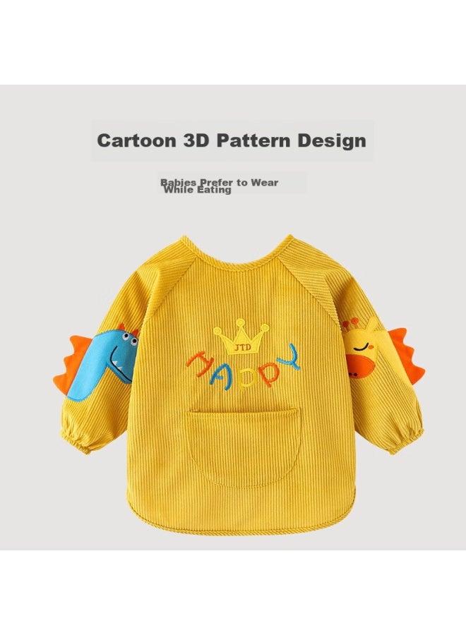Aibaoshi Children's Smock, Autumn And Winter Baby Eating Bib, Reverse-wear Clothing, Infant Drawing Outfit, Dining Wear, Yellow Dinosaur, S415 - Image 4