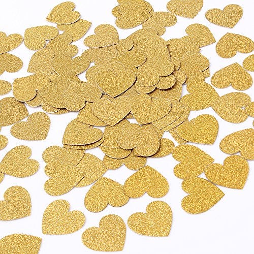 MOWO Glitter Heart Confetti Wedding Party Decor and Table Decor 12 in Diameter Gold glitte200pc - Image 1