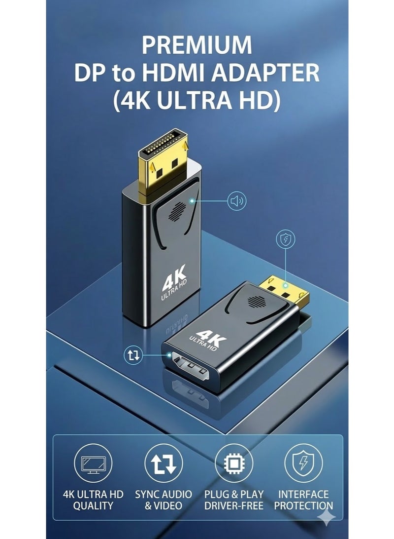محول 4K DisplayPort إلى HDMI، محول  أحادي الاتجاه DisplayPort DP إلى HDMI ذكر-أنثى، شاشة 4K 30Hz مطلية بالذهب لـ HP، HDTV، جهاز العرض، الكمبيوتر الشخصي، سطح المكتب، AMD، وحدة معالجة الرسومات، عبوة واحدة - Image 1