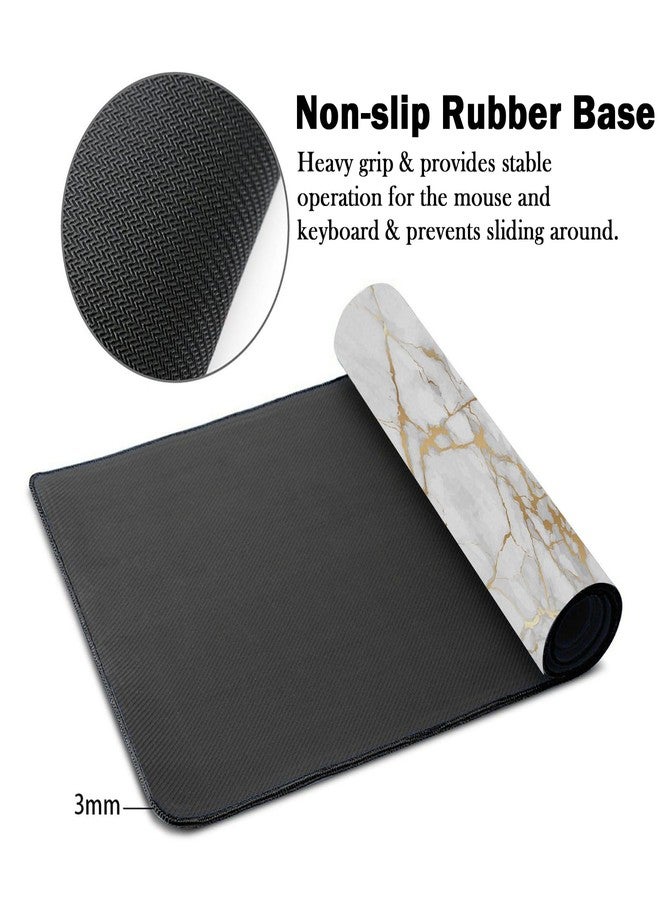 Mrcrypos Large Mouse Pad White Gold Marble Desk Mat for Desktop, Waterproof Desk Pad with Stitched Edges, Computer Keyboard Gaming Mouse Pads for Women Office Home 31.5" x 15.7" - Image 4