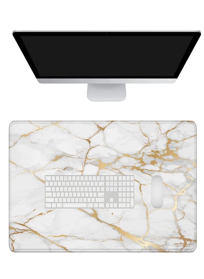Mrcrypos Large Mouse Pad White Gold Marble Desk Mat for Desktop, Waterproof Desk Pad with Stitched Edges, Computer Keyboard Gaming Mouse Pads for Women Office Home 31.5" x 15.7" - Image 1