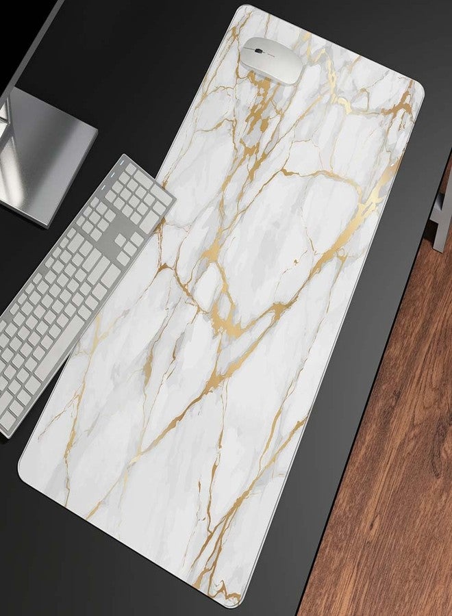 Mrcrypos Large Mouse Pad White Gold Marble Desk Mat for Desktop, Waterproof Desk Pad with Stitched Edges, Computer Keyboard Gaming Mouse Pads for Women Office Home 31.5" x 15.7" - Image 2