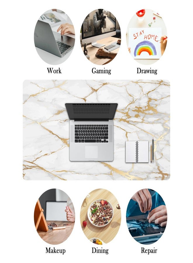 Mrcrypos Large Mouse Pad White Gold Marble Desk Mat for Desktop, Waterproof Desk Pad with Stitched Edges, Computer Keyboard Gaming Mouse Pads for Women Office Home 31.5" x 15.7" - Image 5