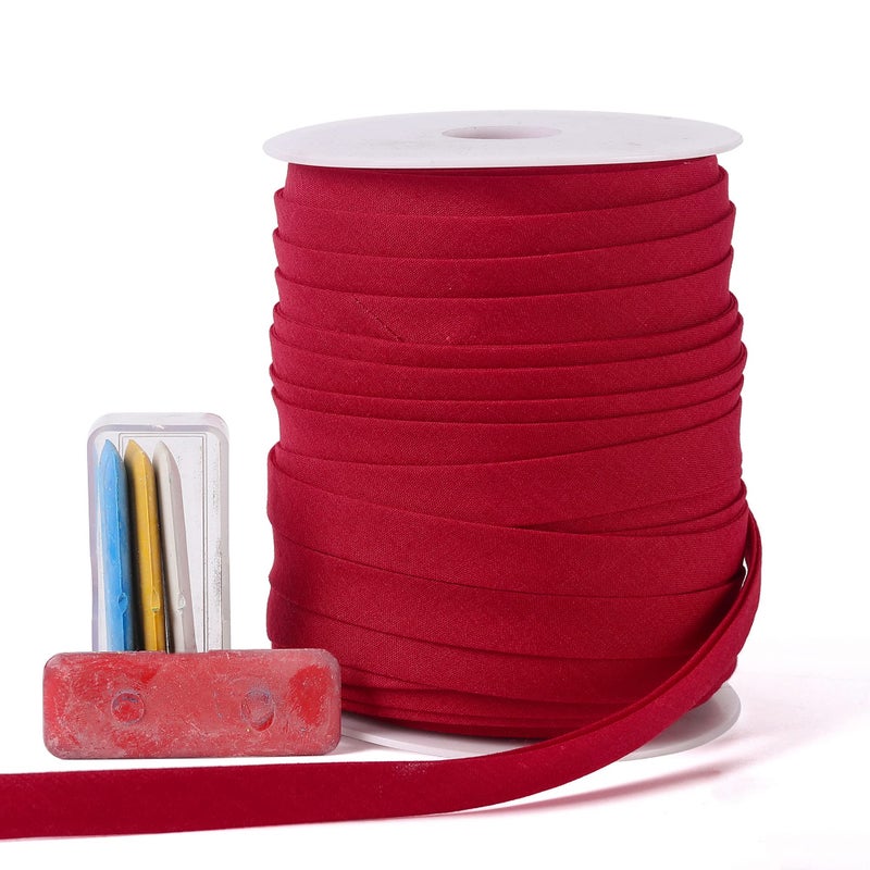A ANYSSI Bias Tape Double Fold 12 inch Double Fold Bias Binding Tape 55 Yards Wine Red and 4 Pieces Sewing Fabric Chalks for Crafts Sewing Seaming Hemming Piping Quilting 