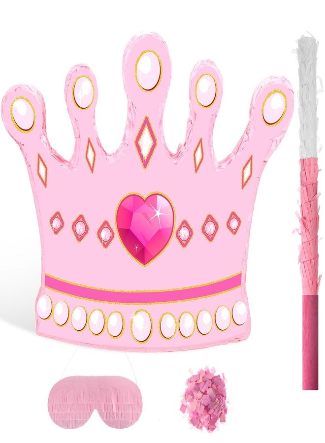 Threan Princess Crown Piñata Bundle Girl Party Game Set Include Pink Crown Piñata Stick Blindfold Mask for Princess Theme Baby Shower Birthday Party Supplies Decoration, 16.1 x 12.6 x 3 Inch - Image 1