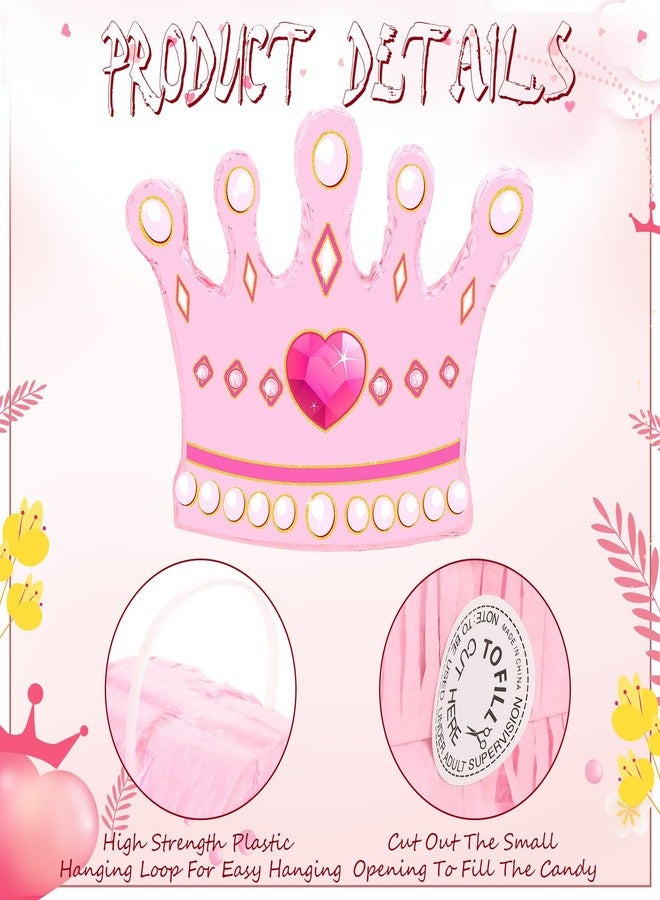 Threan Princess Crown Piñata Bundle Girl Party Game Set Include Pink Crown Piñata Stick Blindfold Mask for Princess Theme Baby Shower Birthday Party Supplies Decoration, 16.1 x 12.6 x 3 Inch - Image 3