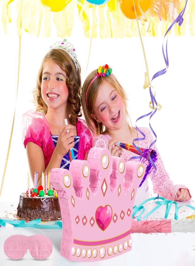 Threan Princess Crown Piñata Bundle Girl Party Game Set Include Pink Crown Piñata Stick Blindfold Mask for Princess Theme Baby Shower Birthday Party Supplies Decoration, 16.1 x 12.6 x 3 Inch - Image 5