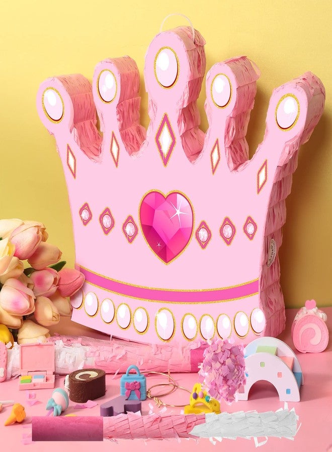 Threan Princess Crown Piñata Bundle Girl Party Game Set Include Pink Crown Piñata Stick Blindfold Mask for Princess Theme Baby Shower Birthday Party Supplies Decoration, 16.1 x 12.6 x 3 Inch - Image 4